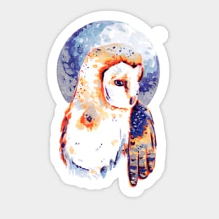 Snowy Owl with Cool Silver Blue Moon Sticker